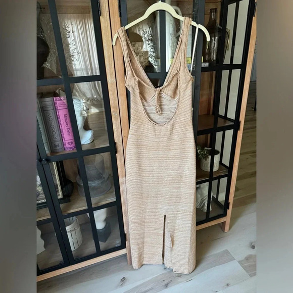 Torn by Ronny Kobo Madi Crochet Dress beige sand maxi resort vneck open back - Picture 4 of 11